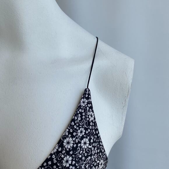 HELMUT LANG sz L Silk Backless Tank Top Cross Straps Persian Floral Black White - Picture 7 of 8